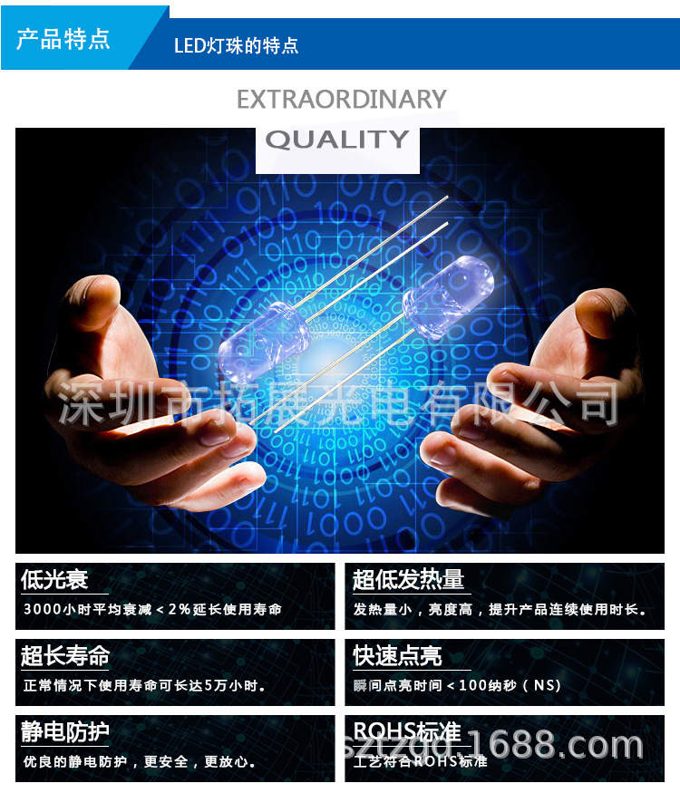 3mm白發(fā)紅光圓頭直插led發(fā)光二極管產(chǎn)品特點